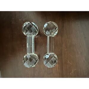 Vintage Clear Cut Crystal Glass Prism Barbell Knife Rest 5" set of 2.